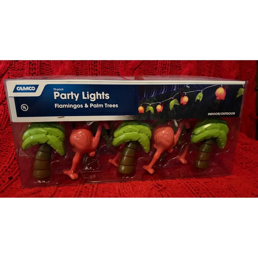 RV  Party Lights Flamingo and Palm Tree 10 Pack 8 Foot Strand Indoor Outdoor